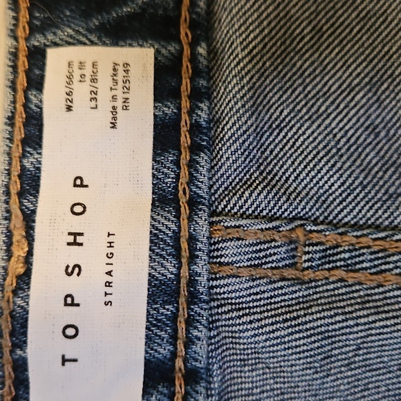 Topshop Jeans Blue Distressed Pockets Womens Size  26 straight denim - Picture 2 of 5
